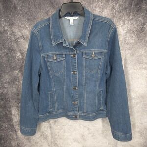 Jones New York Denim Jacket Womens Large Blue Medium Wash Stretch Crop